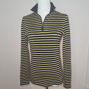 Lohla Sport Striped Quarter Zip Pullover Top XS Black Yellow White Athletic